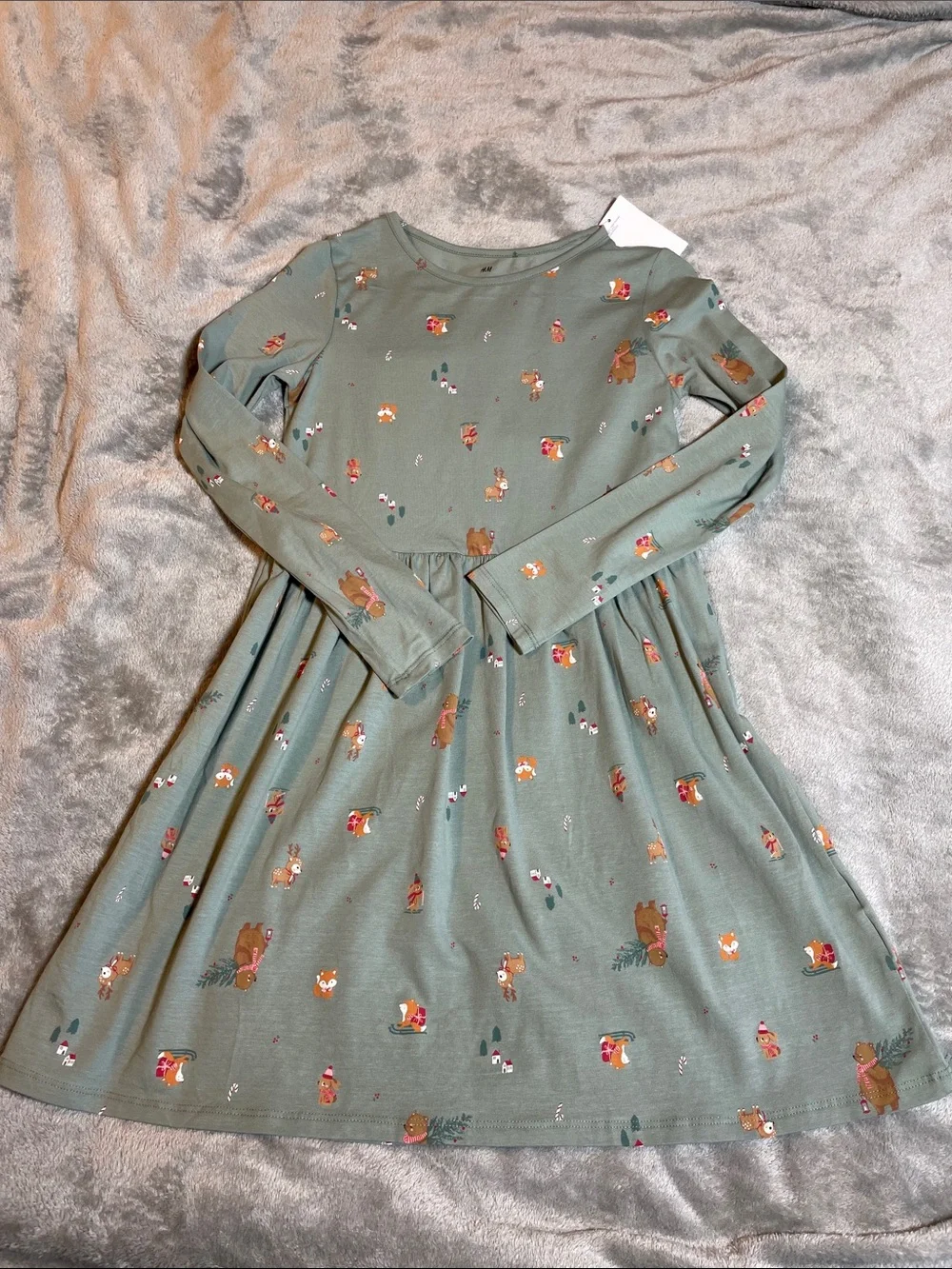 NWT H&M Girls Woodland Print Long Sleeve Dress